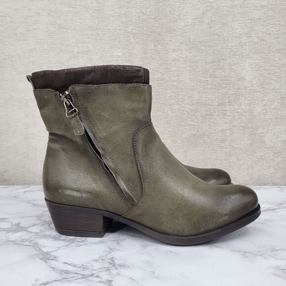 Miz Mooz Brotne Dark Olive and Brown Ankle Boots for Women - Picture 1 of 15